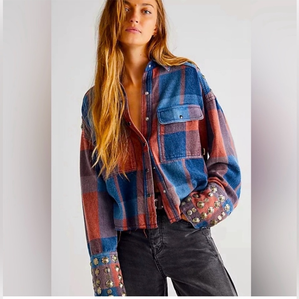 Free People Multicolor Plaid Button Down Shirt